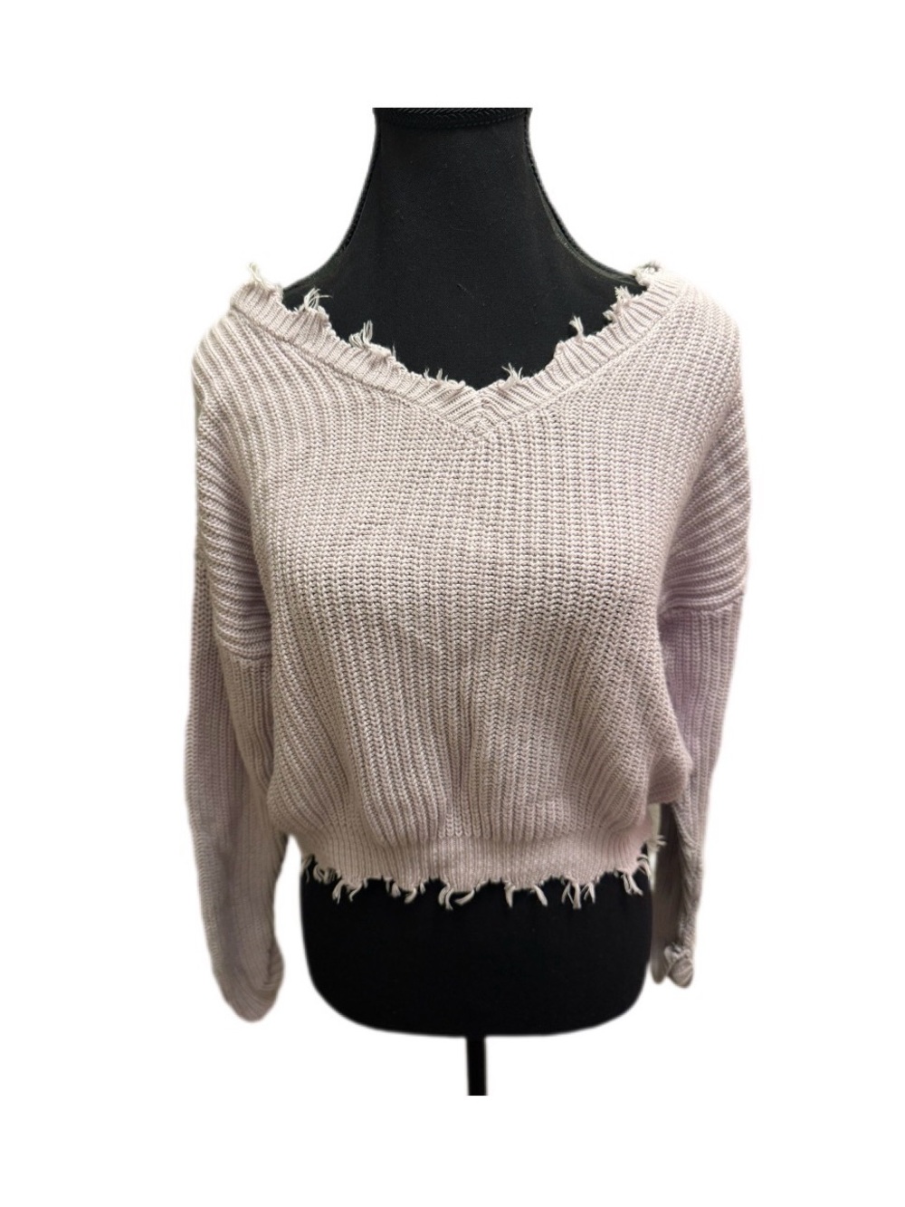 Jessica Simpson Frayed V-Neck Cropped Sweater size small